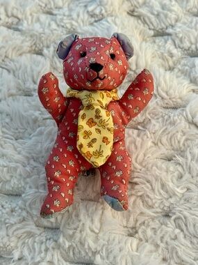 Vintage Salvatore Ferragamo Red and Yellow Patterned Silk teddy bag charm